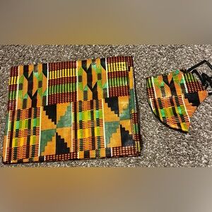 African Print 2 piece Wrap with Matching Face Mask